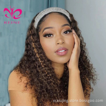 Peruvian  Curly Headband Wig P4-27,P4-30 Highlight Glueless Wigs for Black Women Ombre Honey Blonde Colored Human Hair Wigs Remy